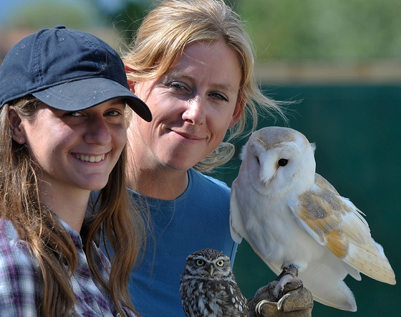 Juliette & Lauren (The smiley crew) with Gymo the Barn Owl & Willow the Little Owl